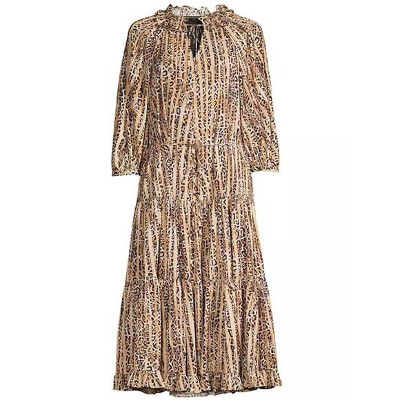 NEW Kobi Halperin Whistler Animal-Printed Midi Dress Tiered Ruffle Lined Size Lg - Picture 11 of 12